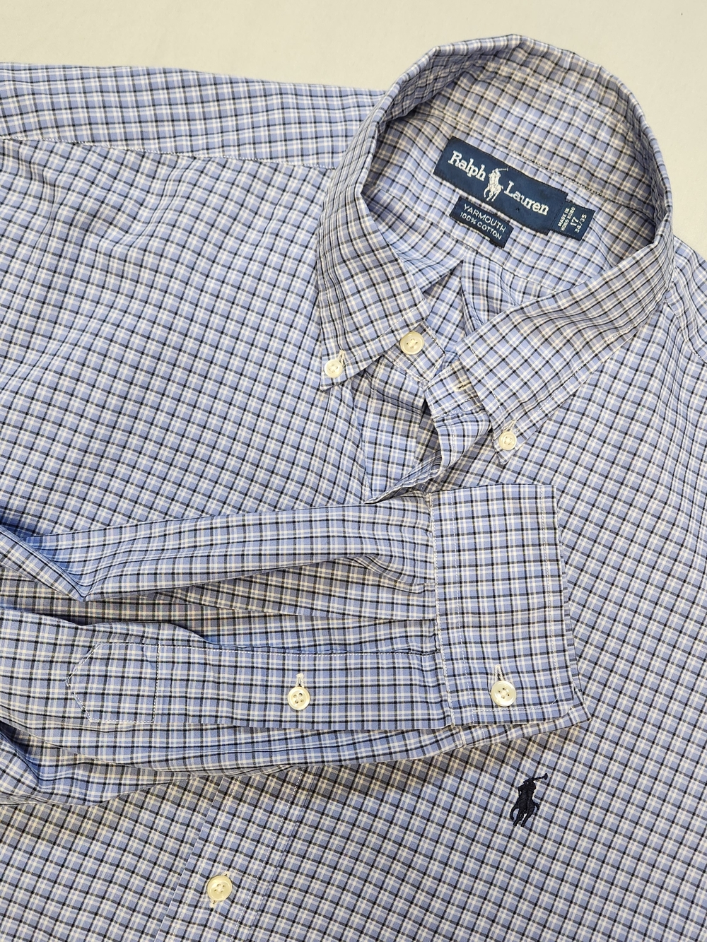 Vintage Ralph Lauren 17 34/35 Plaid Button Up Long Sleeve Shirt Yarmouth VTG